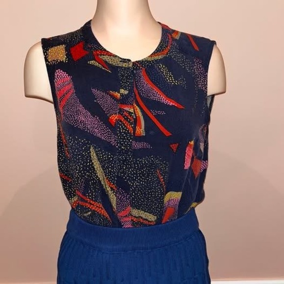 Numph Tops - Numph Itachi Blouse Top Iris Navy Blue Abstract Geometric Sleeveless Size 40